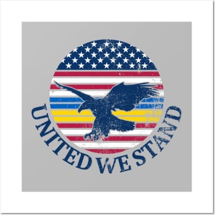 Ukraine and American Flag with Eagle, United we Stand Posters and Art